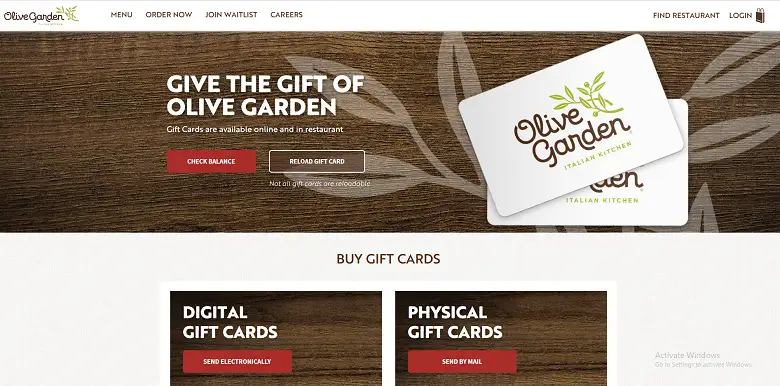 how to check olive garden gift card balance